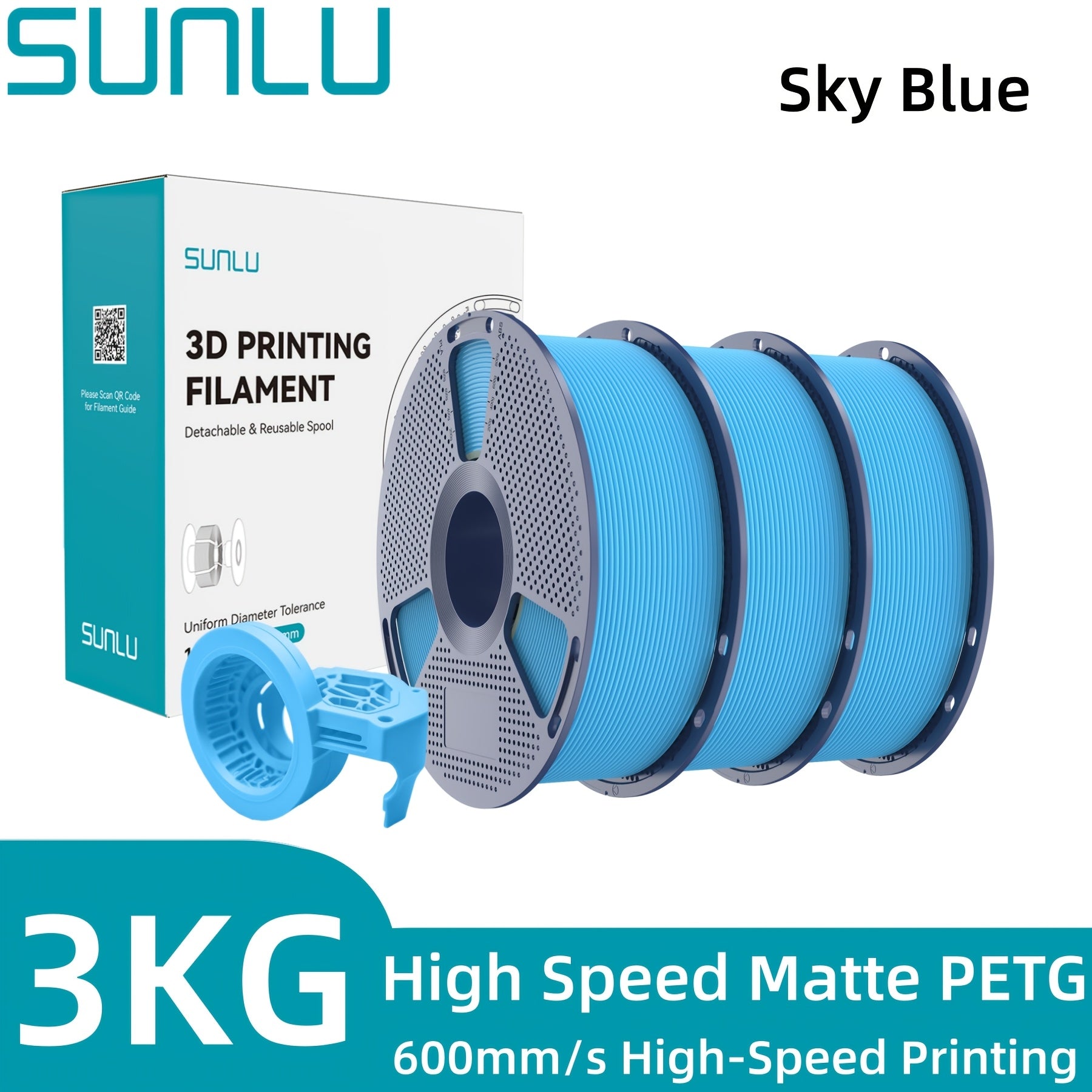 SUNLU Filamento PETG de Alta Velocidad, Filamento PETG para Impresión 3D, Menos Desprendimientos, Buena Adhesión de Capas, Alta Resistencia a la Tracción, Soporte para Impresión de Alta Velocidad de 50-600 mm/s, 3kg (6.6lbs)