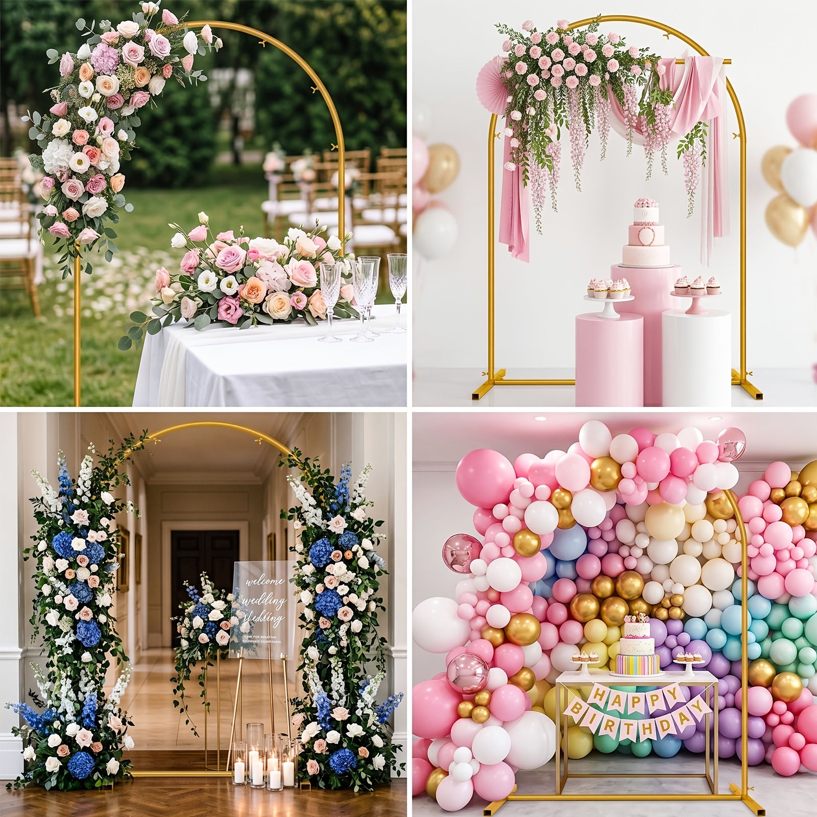 Arco metálico para globos y flores para bodas, cumpleaños y graduaciones