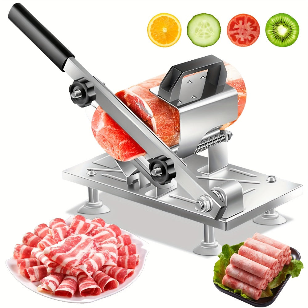 Cortadora de Carne Manual en Acero Inoxidable, Grosor Ajustable, Filo Nítido y Duradera, Fácil de Limpiar, Cortador Multiusos para Reses Bovinas, Ovejas, Verduras e Ingredientes del Hot Pot, Ideal Para Uso Doméstico o Comercial