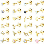 2D Plano - 24pcs Pendientes de Cartílago para Mujer Hombre 20G Acero quirúrgico Plano Dorso Pendientes de Plata CZ para helix Concha Pendientes Pequeños de Dorso Plano Hipoalergénicos