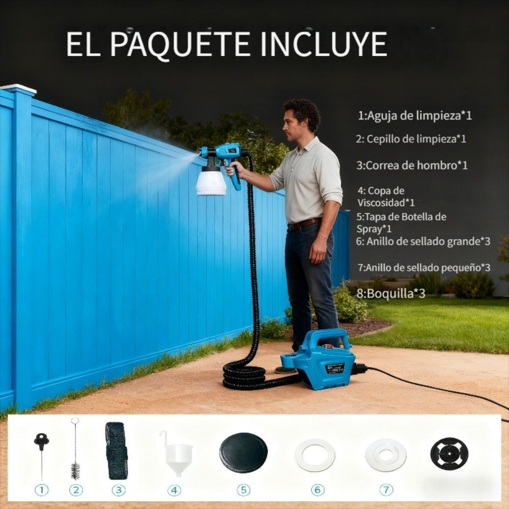 Pistola de pulverización de alta potencia HVLP de 800W para pintura gruesa (120 Din-s), recipiente extraíble de 1300ml, manguera de aire de 2.5m y cable de alimentación de 3m, 3 patrones de pulverización para horizontal/vertical, ovalado y redondo, pintur