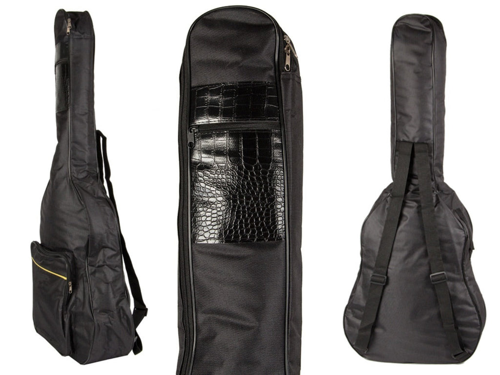 Funda Clásica para Guitarra Acústica, Estuche Rígido Negro con Bolsillos, Correas Ajustables y Asa para Transporte, Material Sólido Grueso Protector Resistente a las Condiciones Climáticas, Estuche con Bolsillo Adicional para Partituras A4 y Bolsillo para