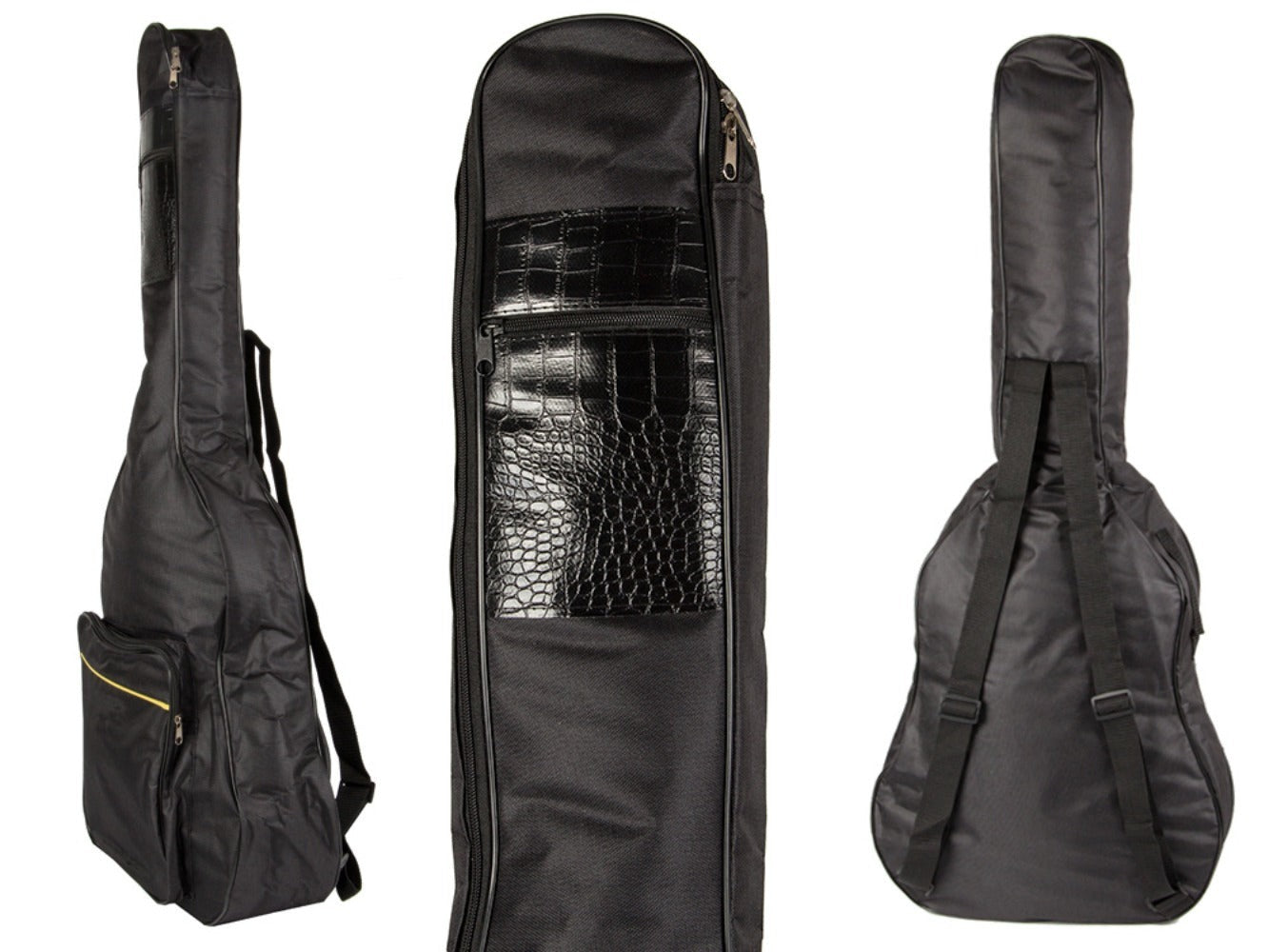Funda Clásica para Guitarra Acústica, Estuche Rígido Negro con Bolsillos, Correas Ajustables y Asa para Transporte, Material Sólido Grueso Protector Resistente a las Condiciones Climáticas, Estuche con Bolsillo Adicional para Partituras A4 y Bolsillo para