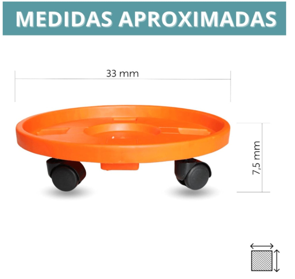 Soporte para bombona butano, Portabombonas, Carro Porta bombona Gas, Portamacetas, Plástico, Incluye 4 Ruedas, 33,5 cm de diámetro y 7,5 cm de Alto, Naranja