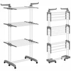 Tendedero de ropa, 4 Niveles Tendederos Plegables Vertical con Ruedas Amplio Espacio de Secado Tendederos, Acero Inoxidable Tendal para Exterior y Interiores