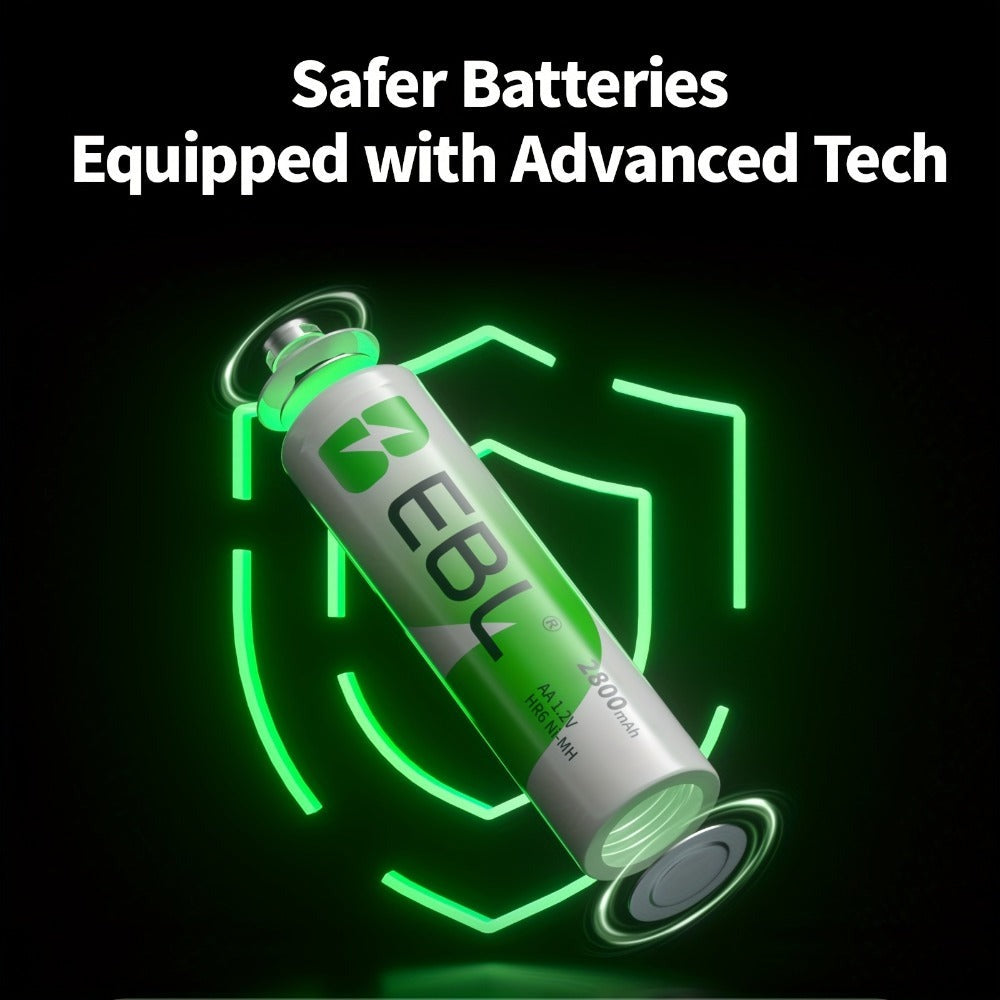 EBL ofrece un juego de 32 pilas Nimh recargables, que incluye 16 pilas AA con una capacidad de 2800 mAh y 16 pilas AAA con una capacidad de 1100 mAh