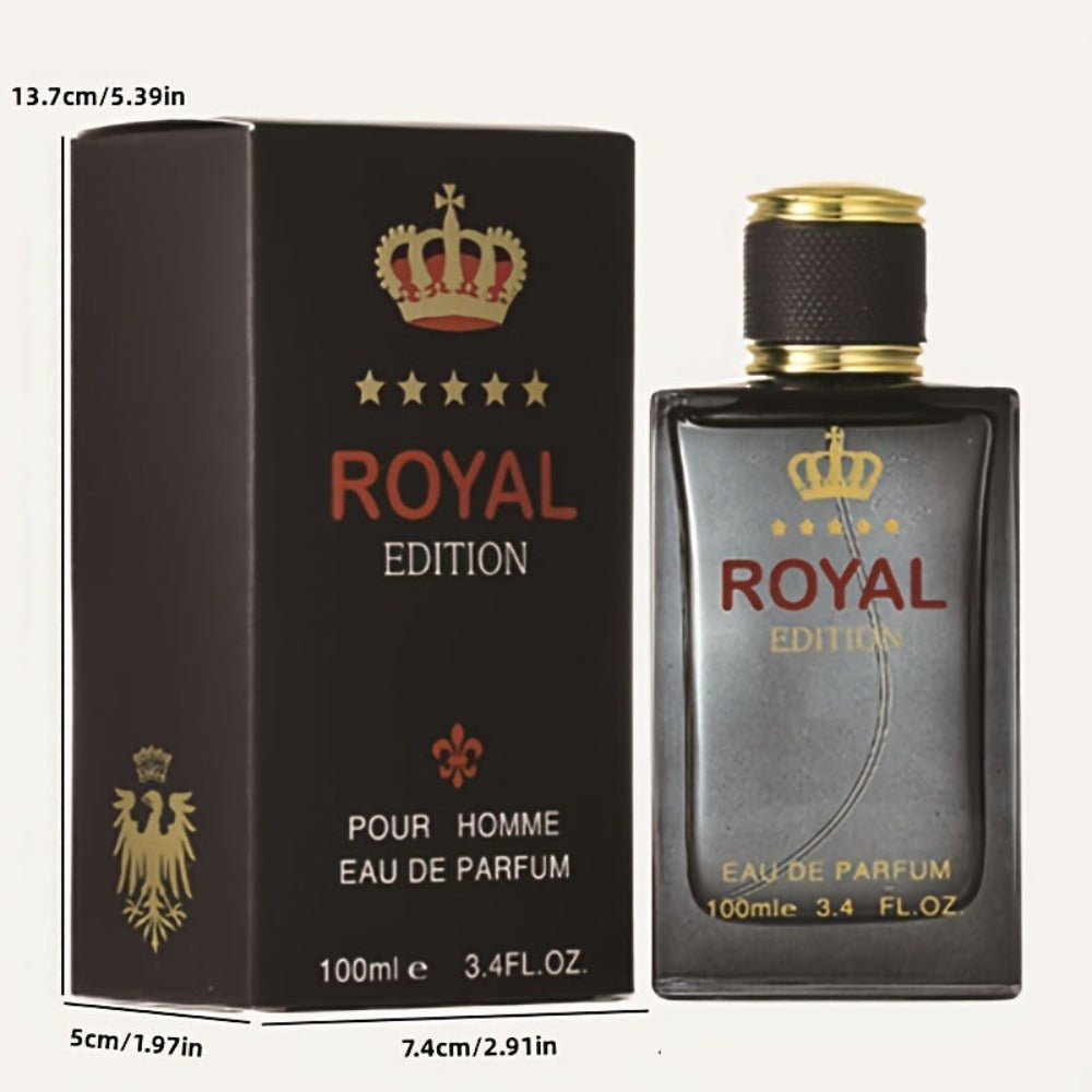 Perfume para hombre Colección Real (Fougere) | Botella profunda y lujosa decoración dorada, fragancia Fougere de limón y sándalo, fragancia de larga duración