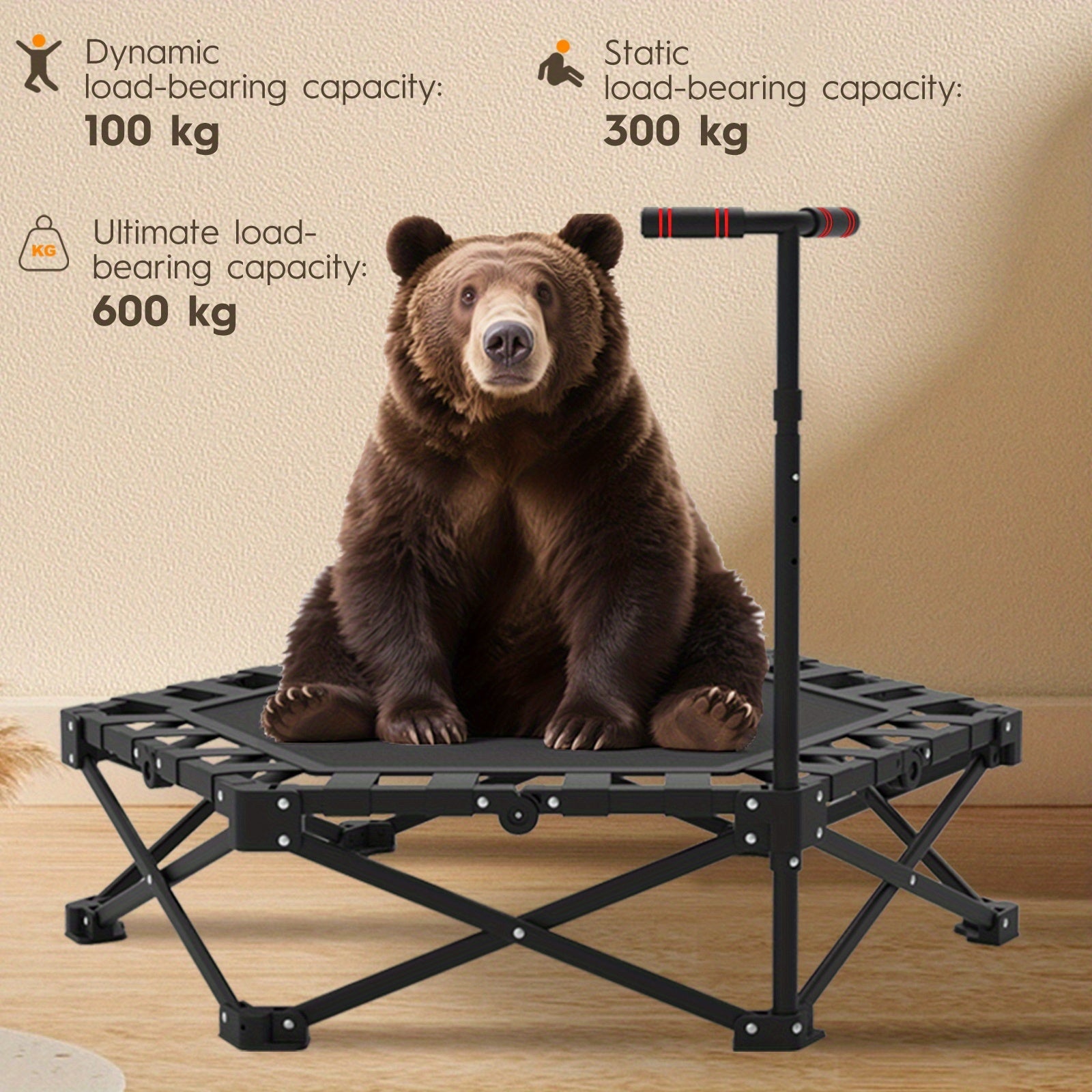 Trampolín Plegable Mini para Adultos con Resortes, Trampolín de Salto Pequeño con Manijas y Poste, Ideal para Interiores