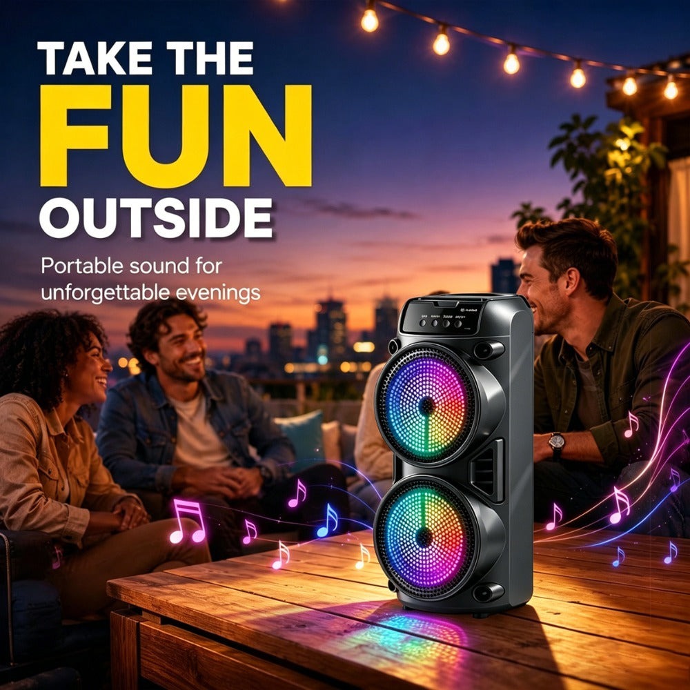 Altavoz Potente de 8000W, Caja de Karaoke Portátil con Luces RGB, Soporta Emparejamiento Estéreo TWS y Micrófono, Compatible con Tarjeta TF/USB MIC FM, Ideal para Fiestas, Exteriores, Camping, Pascua y Año Nuevo Chino