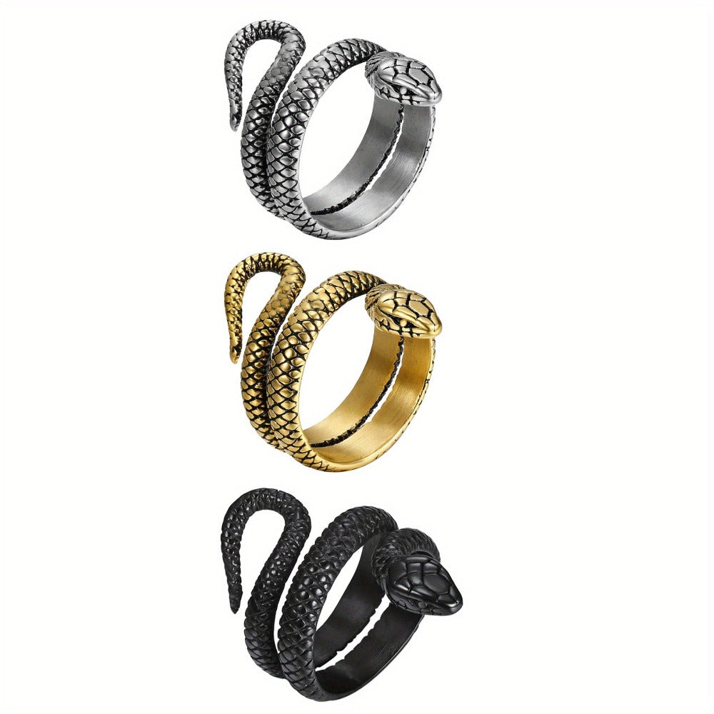 Anillo para Hombres JewelryWe, Anilla de Serpiente en Acero Inoxidable con Doble Fila y Apertura Retro Dorado Plateoideal Accesorio Masculino Joyería Destacada Diseño Vintage Pulido Duradera Unisex Para Amantes del Estilo Caballeros Elegant
