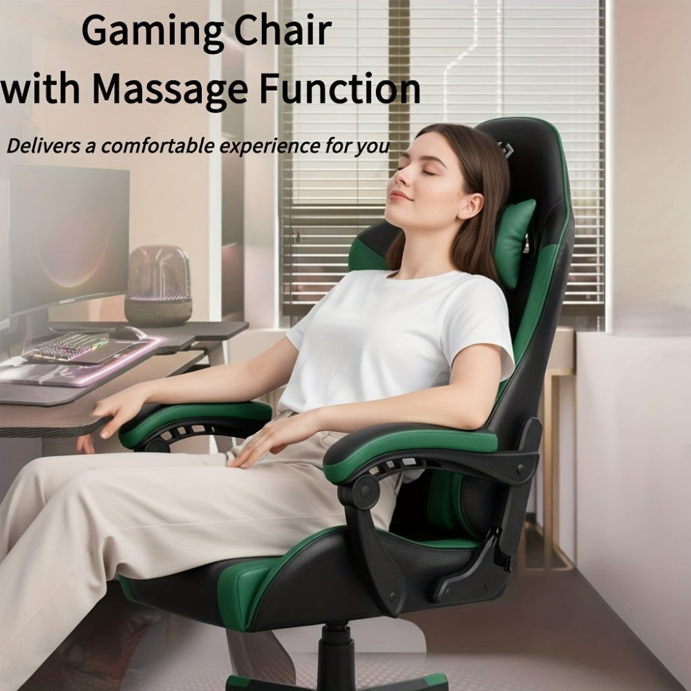 Silla de gaming, silla ergonómica para videojuegos para adultos, silla de ordenador para gamer con reposacabezas, soporte lumbar de masaje, silla de oficina giratoria