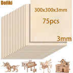 Dofiki 50/75 piezas Madera de tilo y contrachapado 300x300x3mm, lámina de madera sin acabado, adecuada para manualidades, grabado de corte láser, pirógrafo, pintura, modelismo