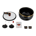 Olla de 7 litros multiusos con doble asa y tres opciones de color, con una generosa capacidad de 25.4cm, hierro grueso, tapa de vidrio y borde dorado. Perfecta para sopas, estofados y más, ideal para regalos de Halloween y Navidad en una bodega local.