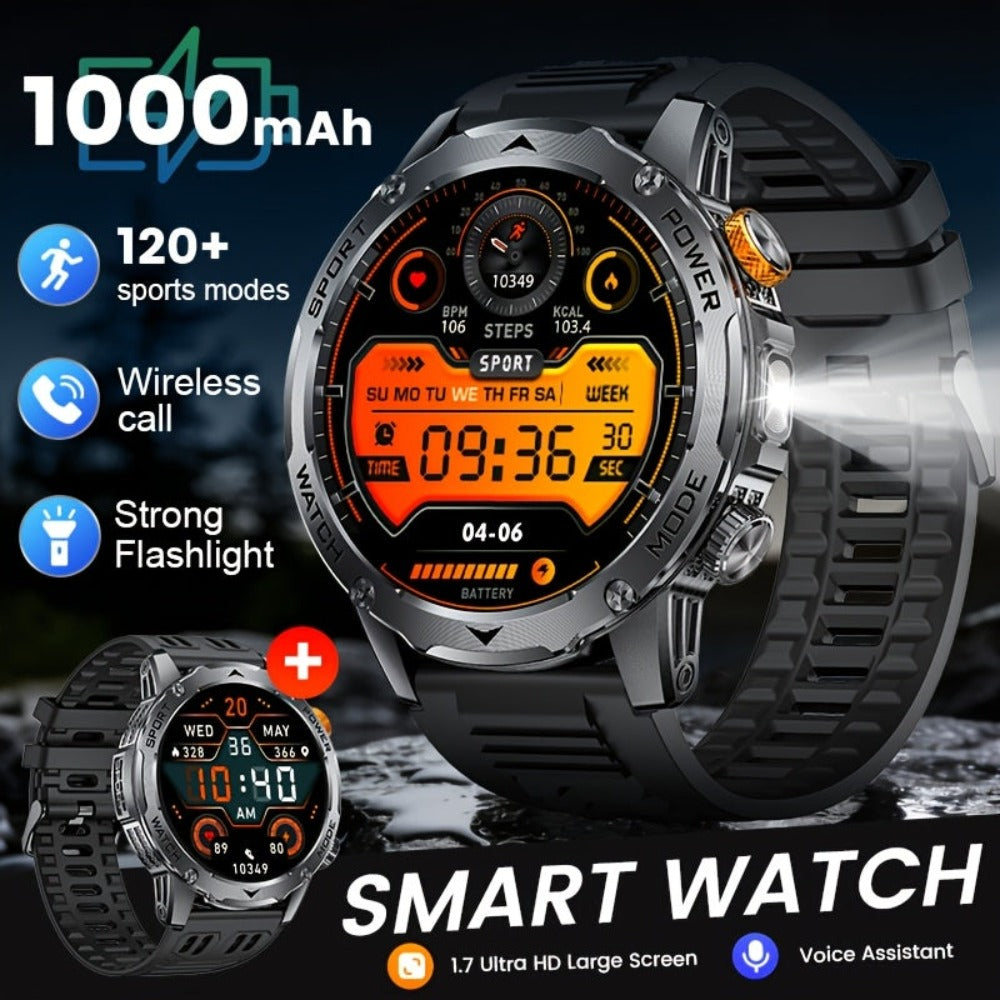 SIEMORL Smartwatch para hombre con más de 50 horas de tiempo de espera ultra largo, reloj inteligente HD de 1.7 pulgadas con batería de 1000 mAh/Función de teléfono/Más de 110 modos deportivos/Monitoreo del sueño, Reloj para hombre para iPhone Android Pod