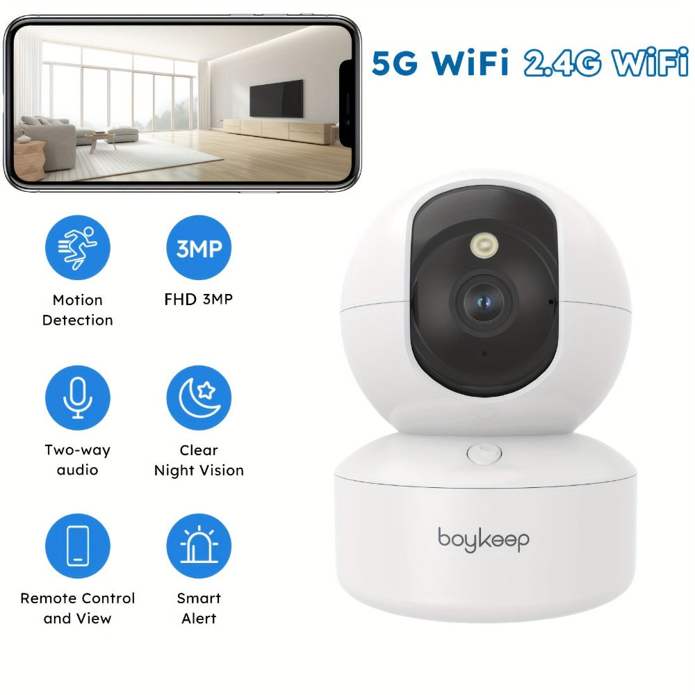 Cámara Inteligente WiFi BoyKeep 5g/2.4ghz, Monitor de Seguridad Interior de Alta Definición, Cámara de Seguridad Especial para Bebés y Mascotas, Video de Vigilancia Panorámica de 360°, Visión Nocturna, Llamadas Bidireccionales, Tarjeta de Memoria y Almace
