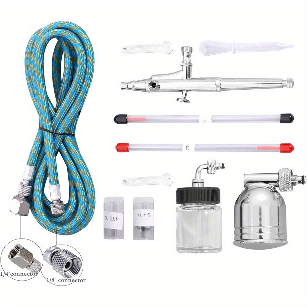 Kit de Aerógrafo con 3 Juegos de Boquillas (Agujas de 0.2, 0.3 y 0.5mm, Puntas de Fluido y Tapas de Aire) - Aerógrafo de Doble Acción por Gravedad 134K con Tazas de 7cc y 22cc