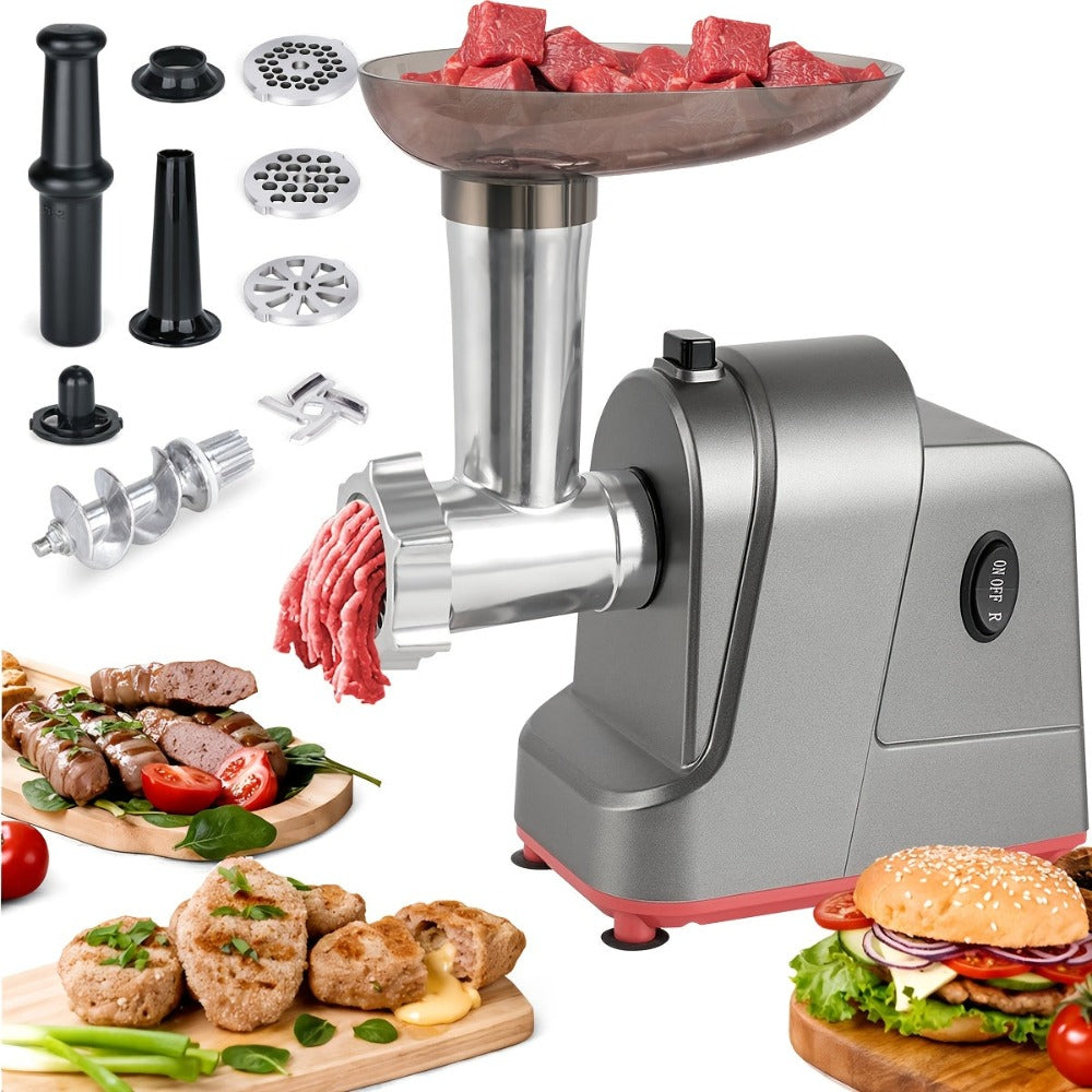 Picadora de carne eléctrica 3 en 1, con accesorios para hacer salchichas y albóndigas - Motor de 350W 100% cobre puro, 3 placas de acero inoxidable (4/6/15mm), montaje con un botón, interruptor de marcha atrás, base antideslizante para cocina doméstica y