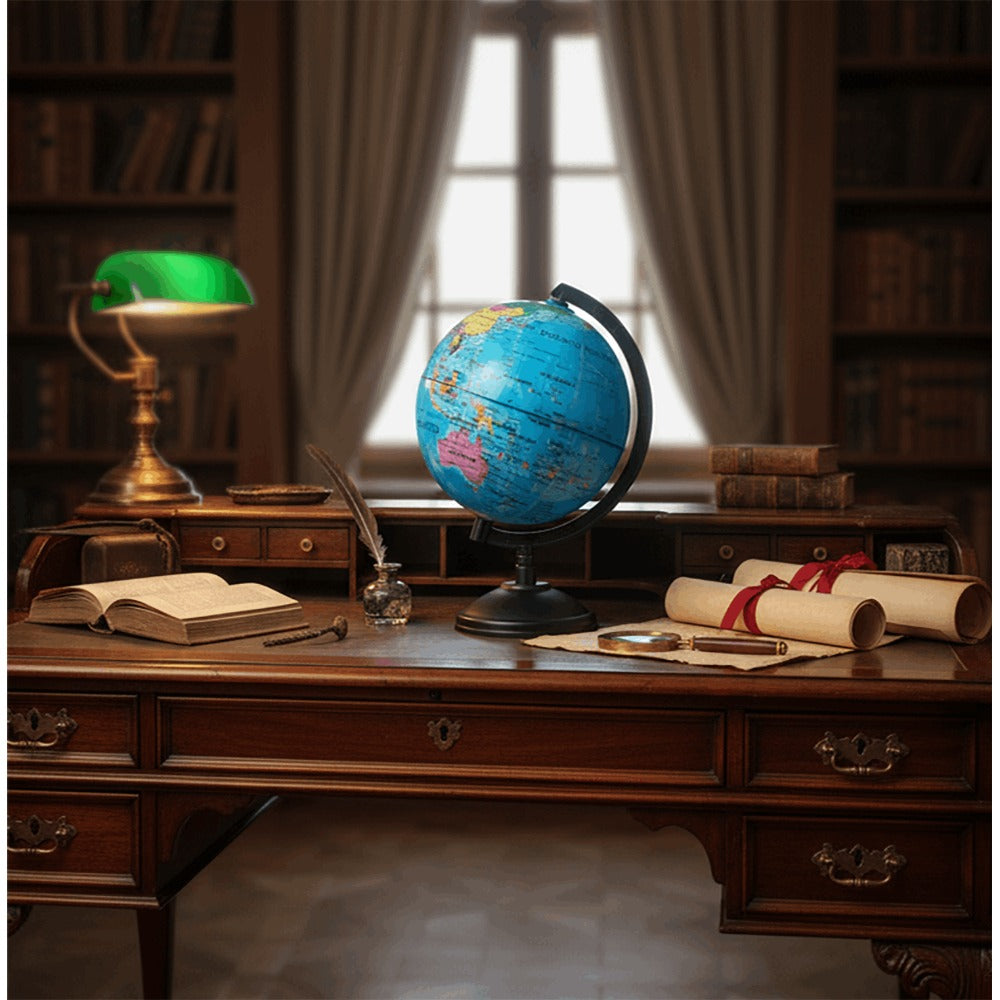 Globo Terráqueo en Español de 14 cm (Diámetro) – Esfera Giratoria Educativo y Decorativo, con Meridiano Graduado y Base Estable