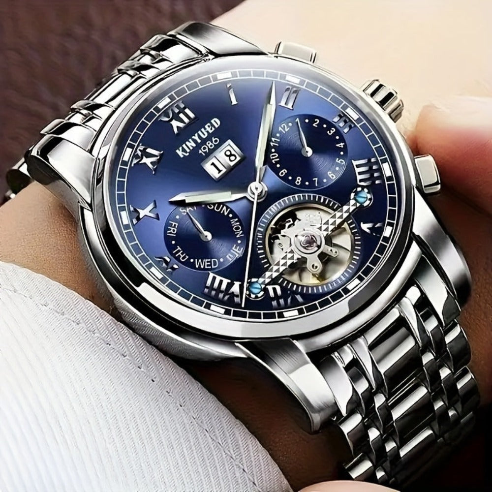 Reloj Mecánico Multifuncional para Hombres, Reloj Deportivo de Moda para Hombres con Carga Automática, Reloj con Parte Posterior Abierta, Regalos de Vacaciones, Sin Batería