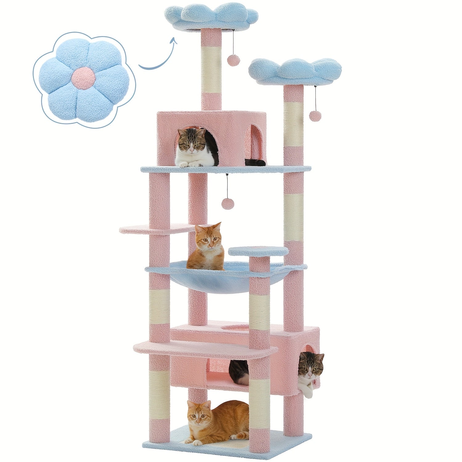 Árbol rascador para gatos 184 cm | Juego descanso escalada y cuidado de uñas