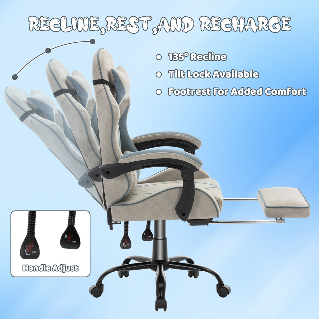 Silla Gaming Ergonómica con Reposapiés y Soporte Lumbar Ajustable, Ideal para Adultos en la Oficina en Casa o Configuración de Gaming - Color Gris