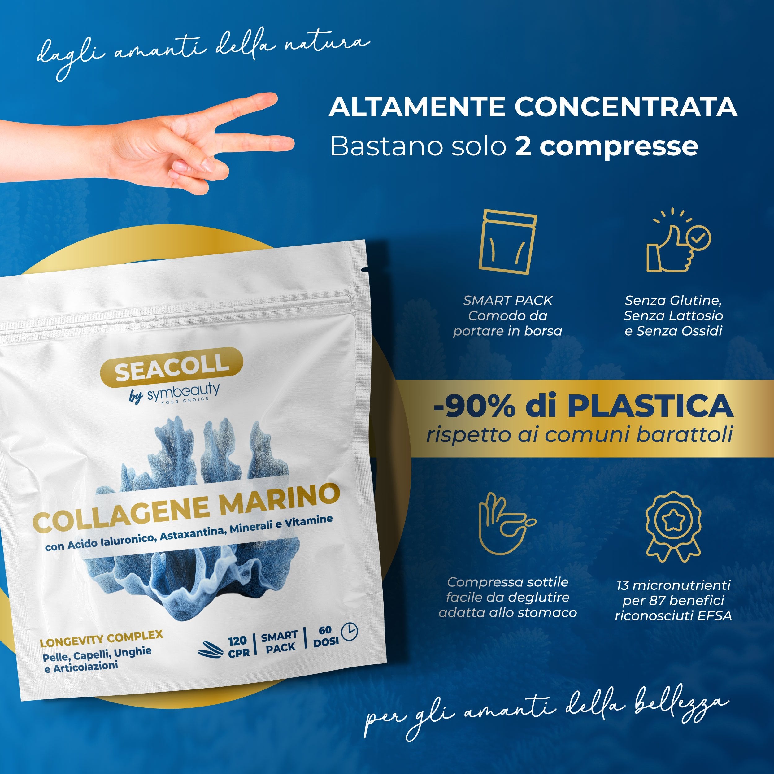Colágeno Marino con Ácido Hialurónico [120 Cápsulas x 60 Días] Astaxantina Zinc Biotina Vitamina C | Tripeptidos de Colágeno Marino Hidrolizado para Cabello, Piel, Uñas - Complejo de Longevidad SEACOLL