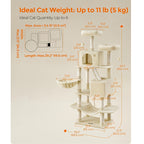 Rascador para gatos | Árbol para Gatos Feandrea de Gran Tamaño con Múltiples Niveles - 13 Postes Rascadores, 2 Plataformas y Hamaca Acogedora