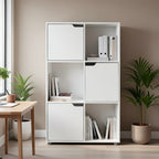 1 estantería, estantería vertical, almacenamiento para oficina en casa, archivador, 3 puertas, 6 compartimentos, estantería de estudio, 59.6X91X29Cm