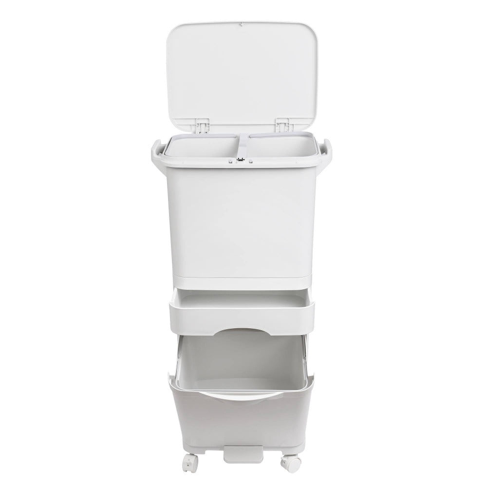 Papelera de reciclaje de clasificación selectiva con pedal. ruedas y asa de doble 38/42L