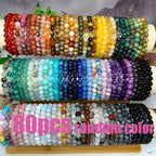 80 pulseras bohemias elásticas con cuentas de piedra de color aleatorio - Joyería unisex extensible apilable multicolor para hombres y mujeres, uso diario y para regalar