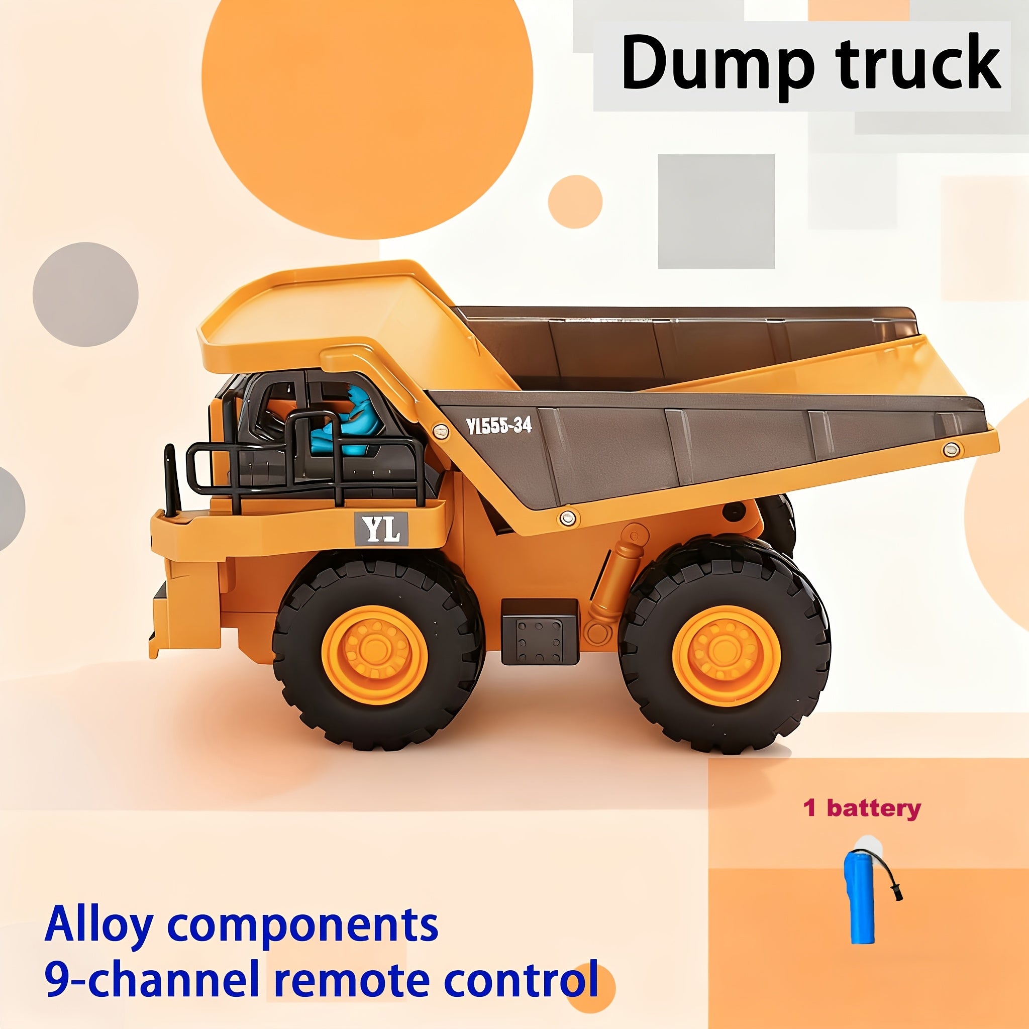Camión volquete con control remoto, excavadora RC, vehículo de construcción para niños con 9 canales, cama de metal con luz, camión de basura eléctrico de juguete