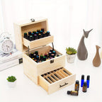 Caixa de Almacenamiento de Aceites Esenciales de Madera de 3 Capas, Caja con 59 Compartimentos para Aceites Esenciales, Contenedor de Madera para Esmalte de Uñas y Aceites Aromáticos, Caja con 59 Agujeros que Sostiene Botellas de 15 ml y 10 ml