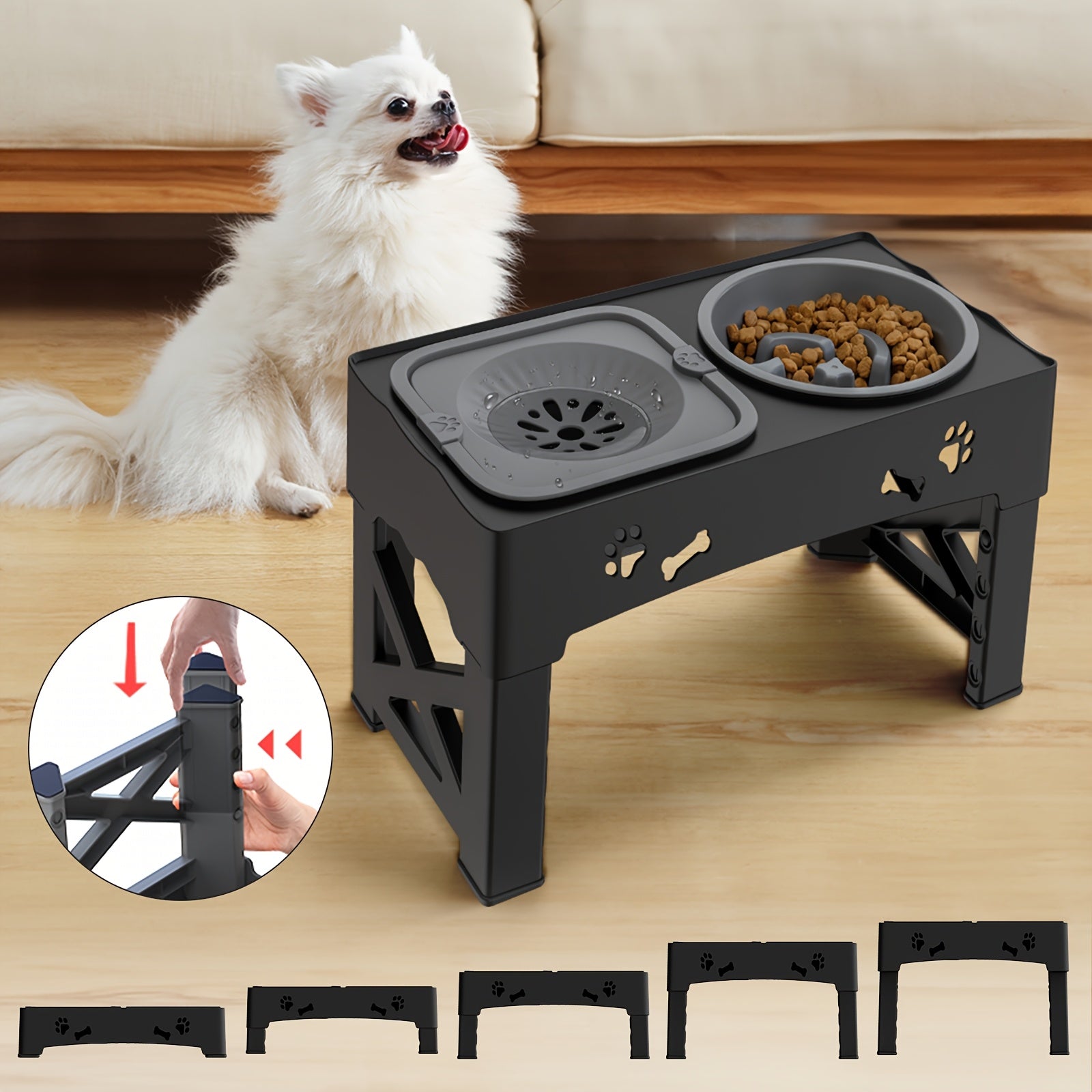 Comedero para mascotas | 1 Set Comedero Elevado para Mascotas, Soporte Ajustable de Doble Tazón para Perros y Gatos, Estación de Alimentación