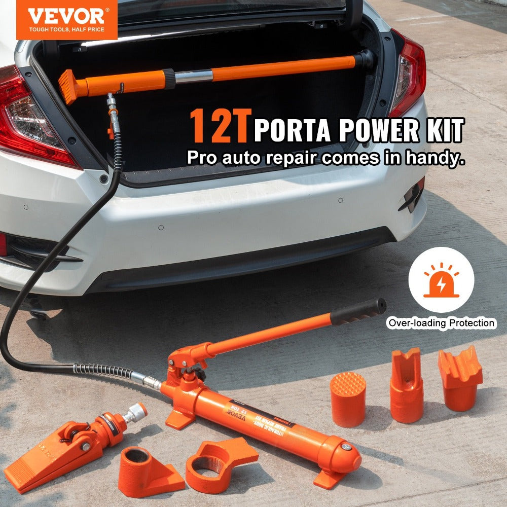 VEVOR Kit de martinete hidráulico con carga máxima de 12 toneladas. Elevador con bomba para reparación de automóviles de 135 mm, kit de herramientas para elevador hidráulico con tipo de aceite HV15 y cilindro Q235B con anillo de sellado TPU
