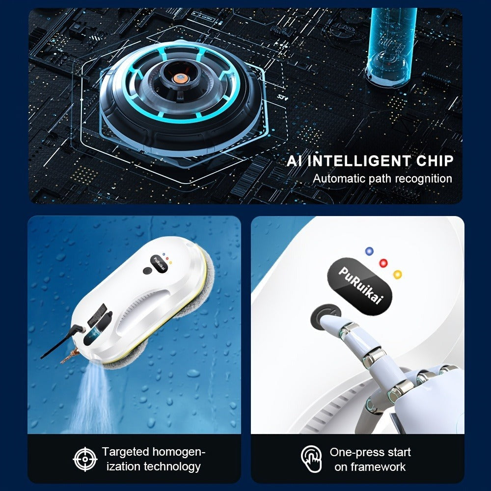 Puruikai 09 Black Friday Navidad Nuevo Producto Almacén Local Robot de Limpieza de Ventanas Inteligente, Máquina de Limpieza de Vidrios con Control Remoto y Rociador de Agua Automático
