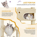Rascador para Gatos, Árbol de 178 cm con Plataforma Grande, 2 Cuevas, 7 Postes Rascaresos, Pompones, Reposaderos y Hamaca, Adecuado para Todas las Razas de Gato, Gris Claro