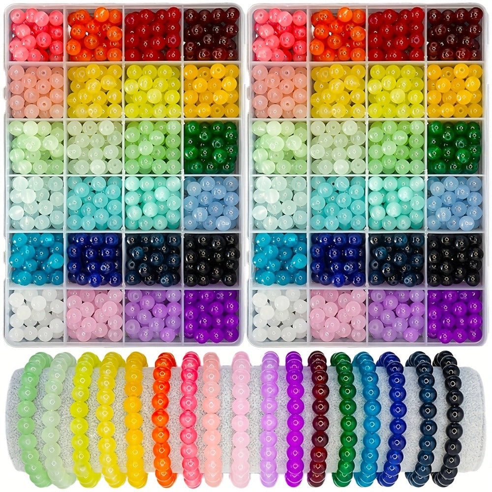 Set de 1200+ Piezas de Cuentas de Vidrio y Cristal de 8Mm, Surtido de 56 Colores Vibrantes, Cuentas Redondas Sueltas para Hacer Joyas, Pulseras, Collares y Aretes, Suministros para Manualidades, Material Seguro Conforme a las Normas Europeas, Ideal para P