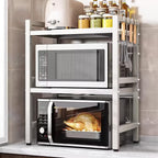 Estante de microondas resistente de 3 niveles ajustable, estante de almacenamiento horizontal para cocina, estante para guardar cubiertos, material de acero al carbono negro mate, equipado con 6 ganchos, artefacto de almacenamiento multifuncional de doble