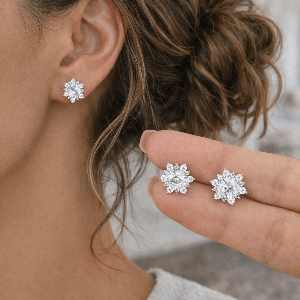Pendientes de plata de ley 925 para mujer – Pendientes de circonita cúbica con diseño floral, Pendientes de plata de ley esterlina brillantes, Regalo de joyería elegante para mujer