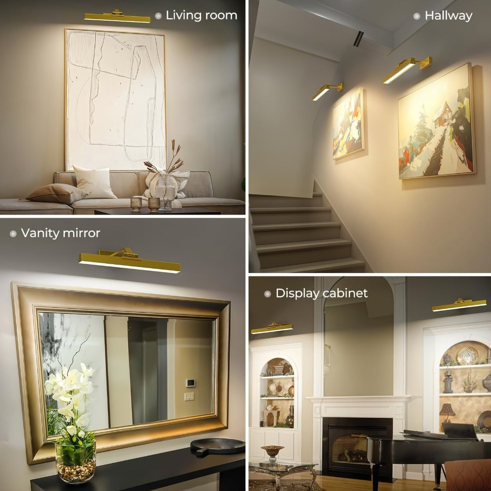 Luz LED trapezoidal inteligente, controlada remoticamente, disponible en negro y dorado, recargable, 5000mAh, CCT con 3 niveles de brillo de color ajustables, soporte de montaje con succión magnética, lámpara de pared, luz mural, luz para obras de arte