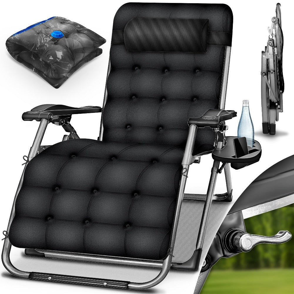 Tillvex® Tumbona Reclinable Plegable hasta 200Kg, Sillón de Sol para Jardín Exterior, Resistente a la Intemperie para Balcón, Jardín y Terraza, Ajustable con Acolchado Grueso, Reclinable, Extra Ancha, con Soporte para Bebidas