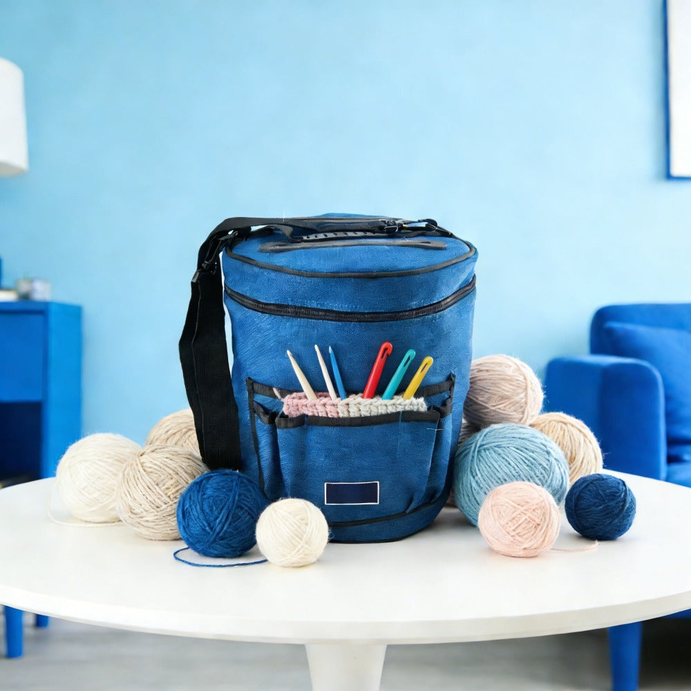 Bolso de Ganchillo Grande XL con Organizador de Hilos para 7 - Tote Portátil para Manualidades, Ideal para Suministros de Tejido y Crochet, Bandolera, Bolsa de Almacenamiento de Hilos para Patrones de Tejido, Ganchos, Agujas, Tela para Aficionados y Artes