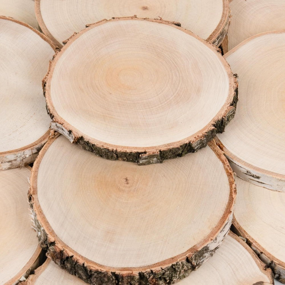 Lámina de Madera de Abedul 17–20 cm con Corteza Natural Redonda | Cortada a Mano, Cruda, Pulida, Producción de Poli | Perfecta para Decoraciones DIY, Adornos, Portavelas, Decoupage, Pirograbado, Transferencia de Fotos, Bodas Boho | Estructura de Veta Únic