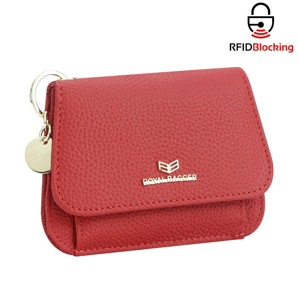 Royal Bagger Cartera Corta de Cuero Auténtico de Vaca para Mujer, Monedero con Bloqueo RFID, Múltiples Ranuras para Tarjetas y Llavero 2443