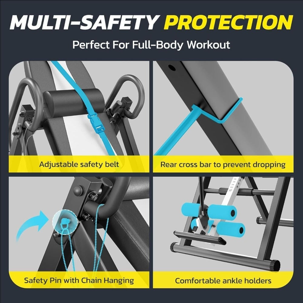 Mesa de Inversión de Gravedad de Alta Resistencia con Reposacabezas y Cinturón de Seguridad Ajustable - Estirador de Espalda para Alivio del Dolor, Relajación Muscular | Diseño Plegable que Soporta Hasta 136.08 KG