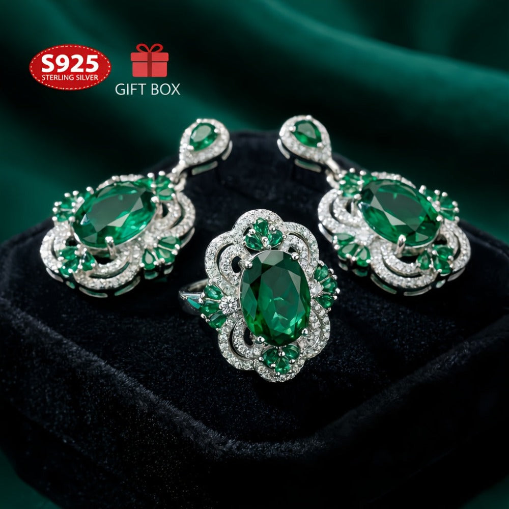 Juego de 2 piezas, conjunto de joyería S925 para mujer, anillo y pendientes de espiga, circonita sintética creada en laboratorio, anillo abierto ajustable, joyería perfecta para mujer, adecuado para banquetes de boda, citas, regalos de aniversario, caja d