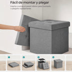 Puff o Banco de almacenaje Plegable | Taburete Reposapiés Otomana | Baúl de Almacenamiento | Taburete Reposapiés.para Cama, Dormitorio, salón, Comedor o Recibidor | 38x38x38cm | Soporta 300kg.