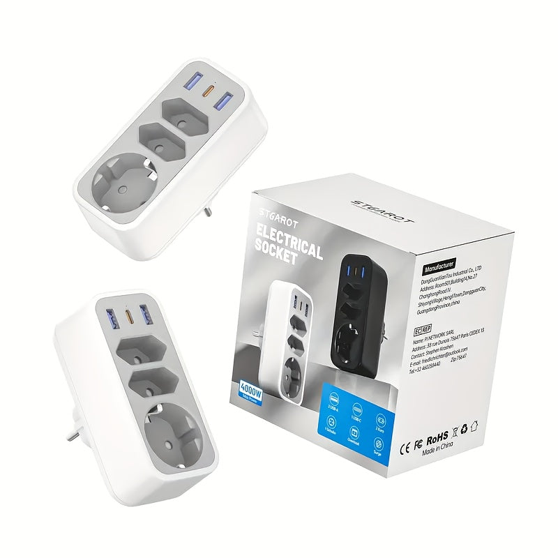 2 unidades de enchufe USB, adaptador de enchufe, multi enchufe 6 en 1 con 3 salidas, 2 cargadores USB, 1 puerto tipo C, compatible con teléfonos celulares, computadoras portátiles, para electrodomésticos, multi enchufe para el hogar, viajes y oficina