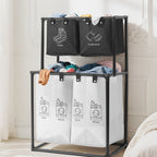 Cesto de lavandería plegable de doble capa con 4 bolsas desmontables, cesto de almacenamiento multifuncional que ahorra espacio, material duradero, diseño plegable, fácil instalación, cesto de lavandería, diseño negro moderno, adecuado para dormitorio, ba