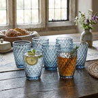 TRESV Set de 6 Vasos de Cristal 250ml | Diseño de Diamante Elegante | Aptos para Lavavajillas | Vidrio Sin Plomo para Agua y Refrescos
